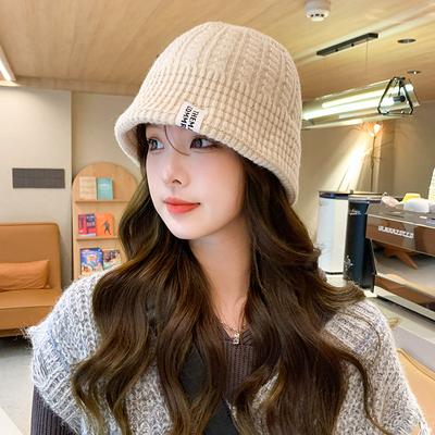 Knitted Bucket Hat Women's Sweet Versatile Bucket Wool Cold Hat Warm Ear Protection Small Knitted Basin Hat