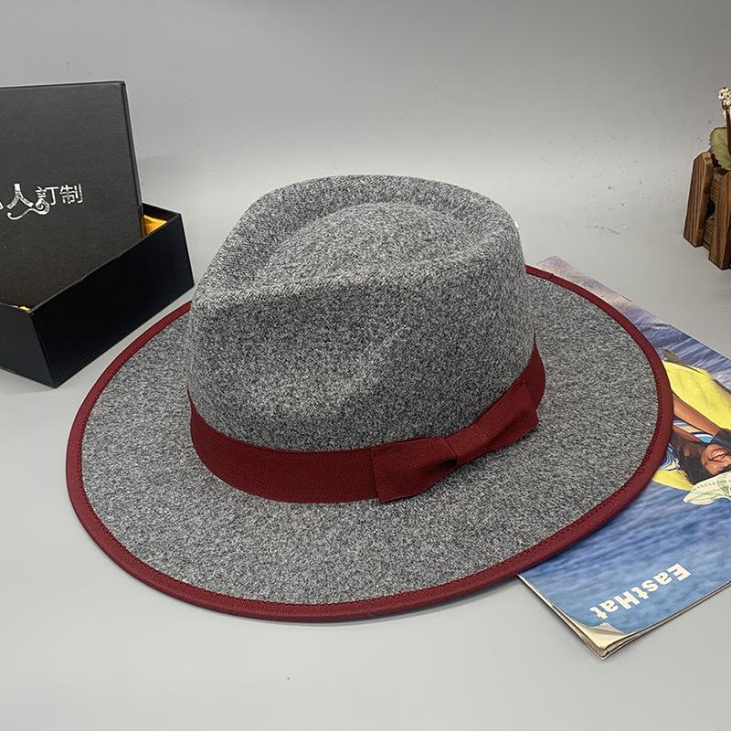 2023 Sombrero Fedora de Lana Sintética para Hombre Mujer Ala Ancha Accesorios de Lazo Pluma Otoño Invierno Caballero Sombrero Panamá Jazz