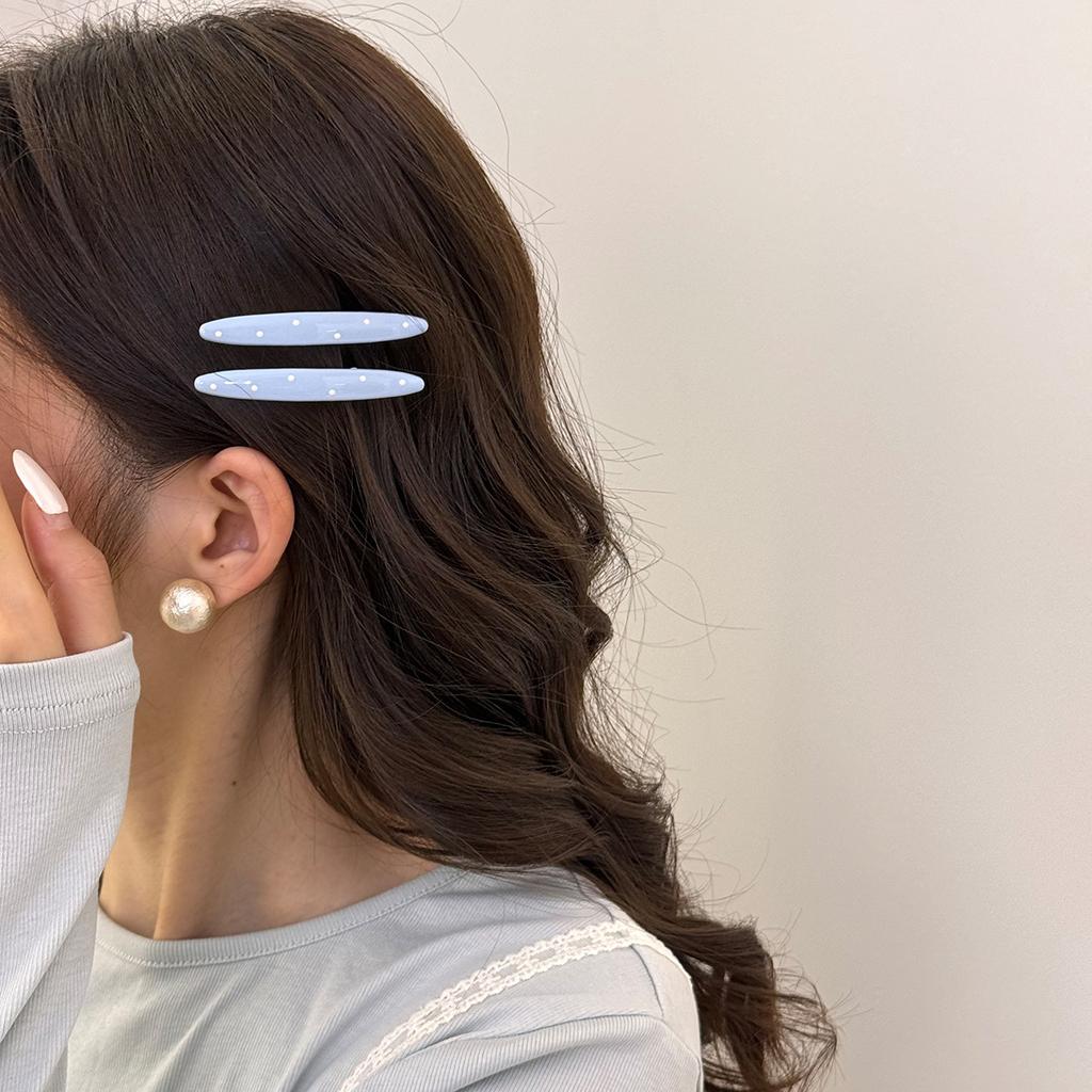 Korean-style blue and white polka dot cream-colored hair clips oil-dripping duck beak Korean-style fashionable side clips bangs