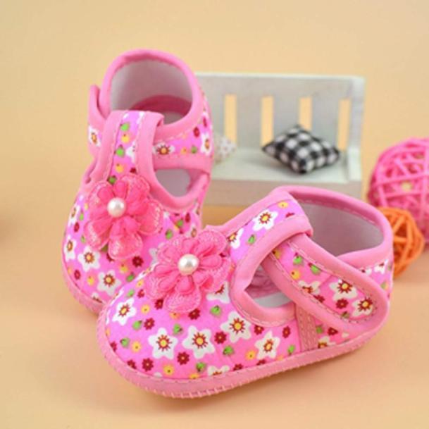 

Детские сапоги с цветочным узором Мягкая обувь для кроватки 11 розовый