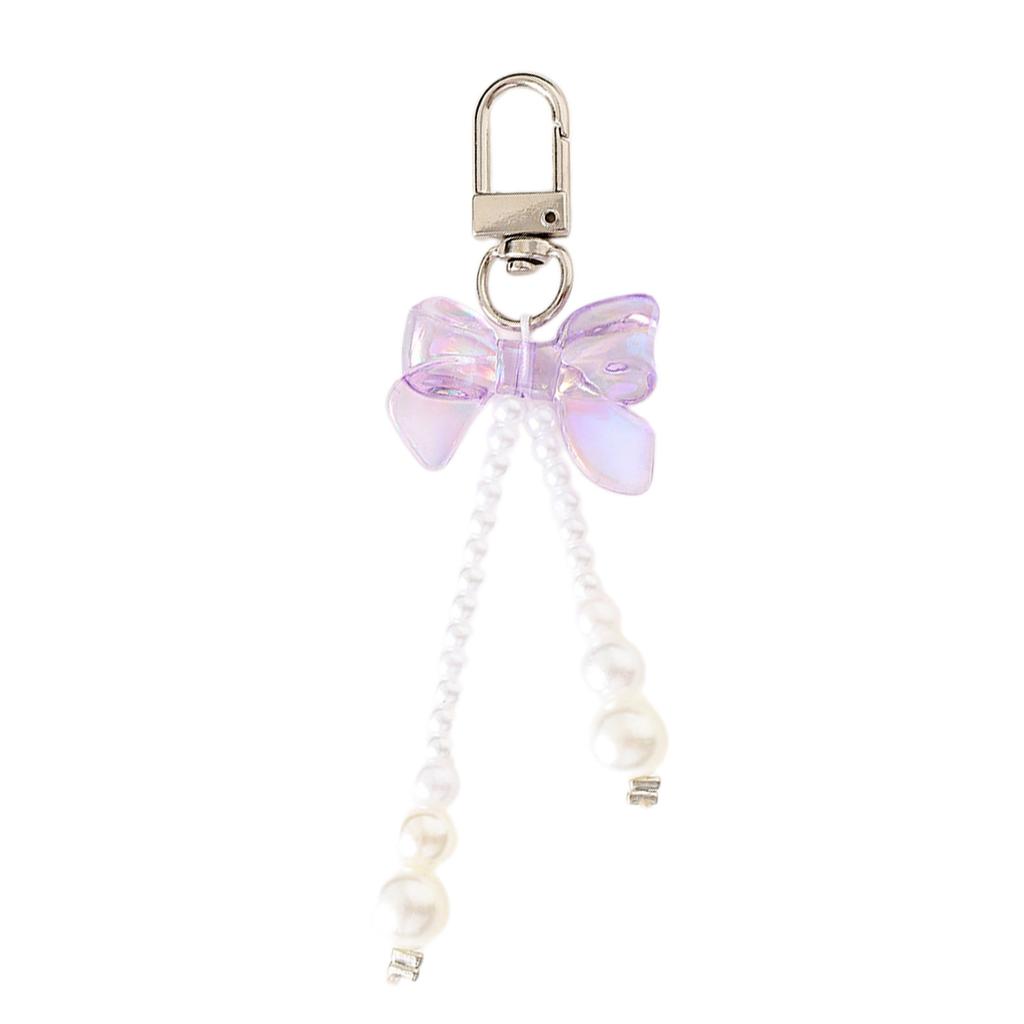 Bowknot Shaped Keychain Pendant Pearls Beaded Butterfly Knot Key Chain Fashionable Bow Ornament for Phones and Bag