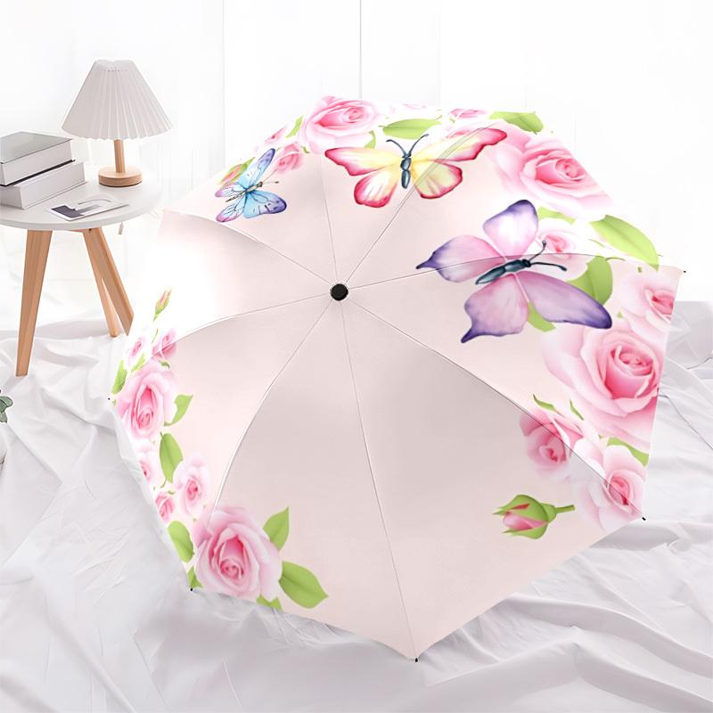 1pc Floral Butterflies Automatic Folding Umbrella - Portable Collapsible 8-Rib Umbrella for All Seasons Yy251119206
