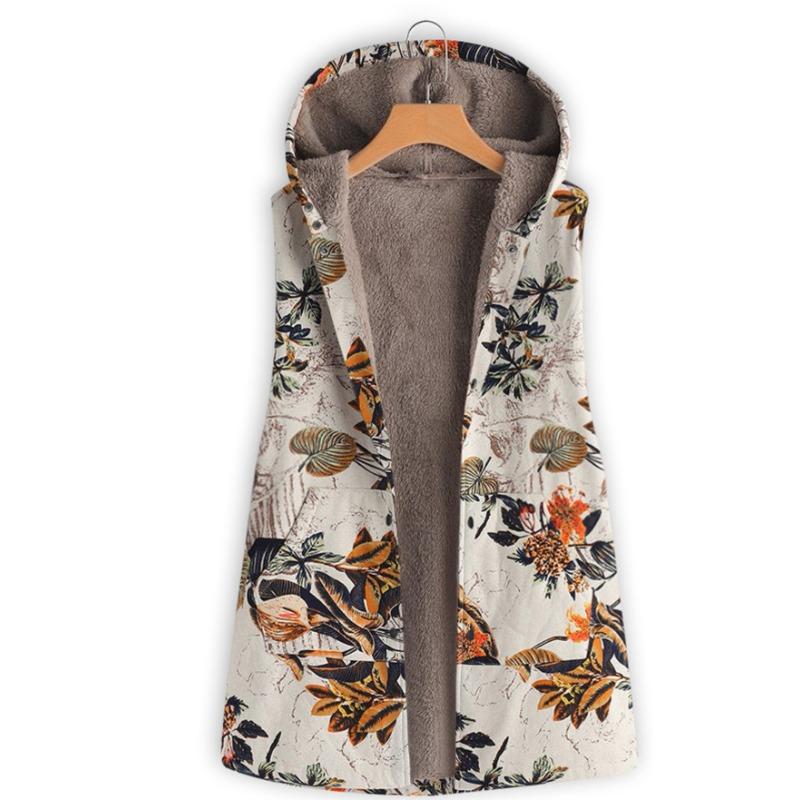 

YYFS Women s Fashion Casual Flower Pattern Print Autumn Winter Sleeveless Hooded Jackets & Coats XXL оранжевый