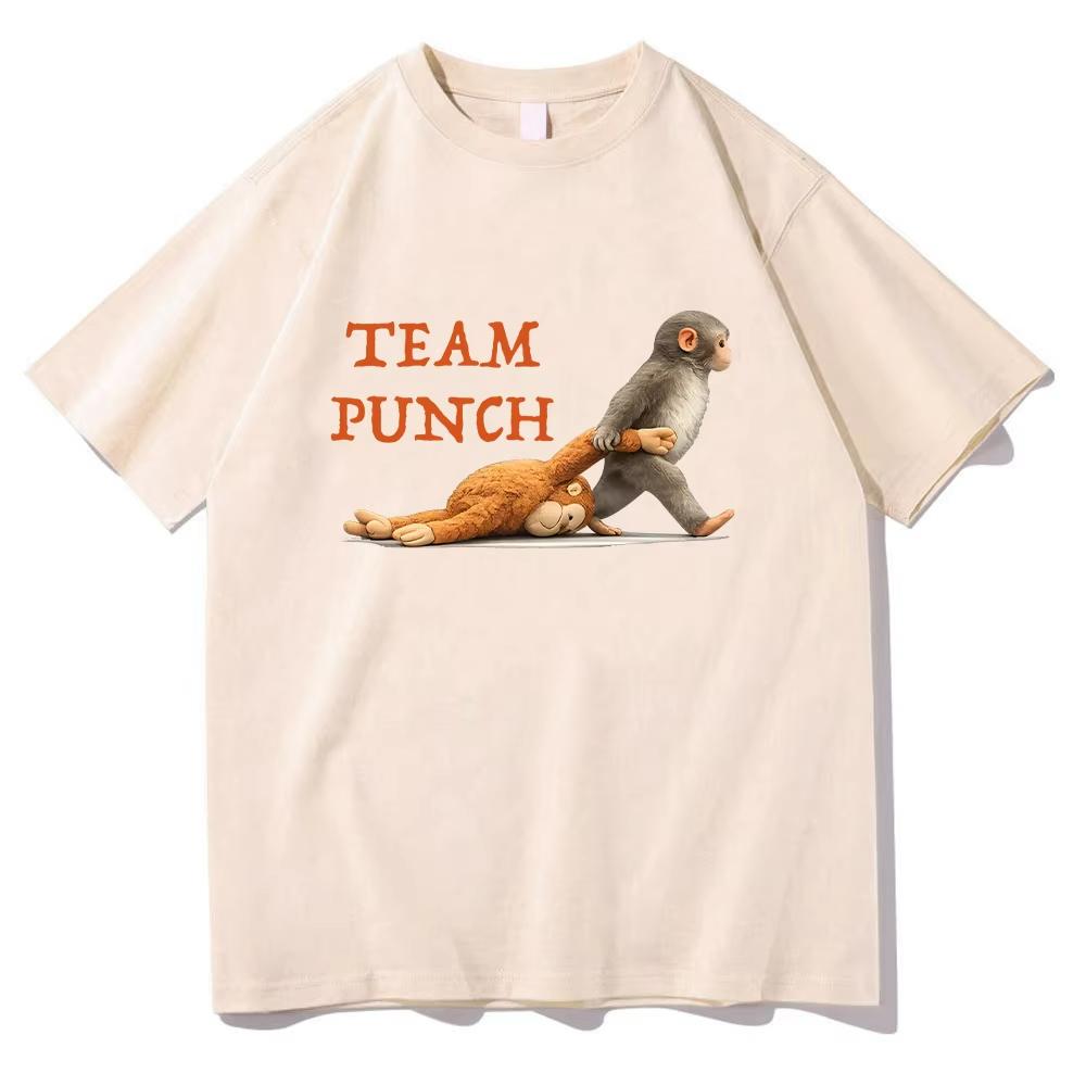 Monkey Punch Graphic T Shirts Baby Monkey Holding Plush Toy Clothing Animal Lover Gift Cotton Tee Cute Cozy Unisex Tshirts YK