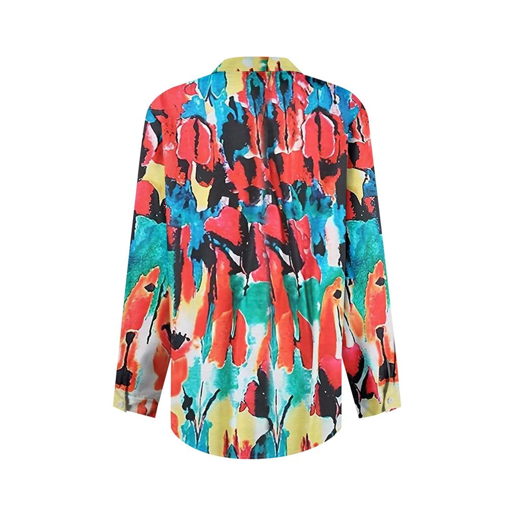 Women's Button Down Prints Shirt Long Sleeve Shirt Business Work Tops Casual With Pockets Jacket