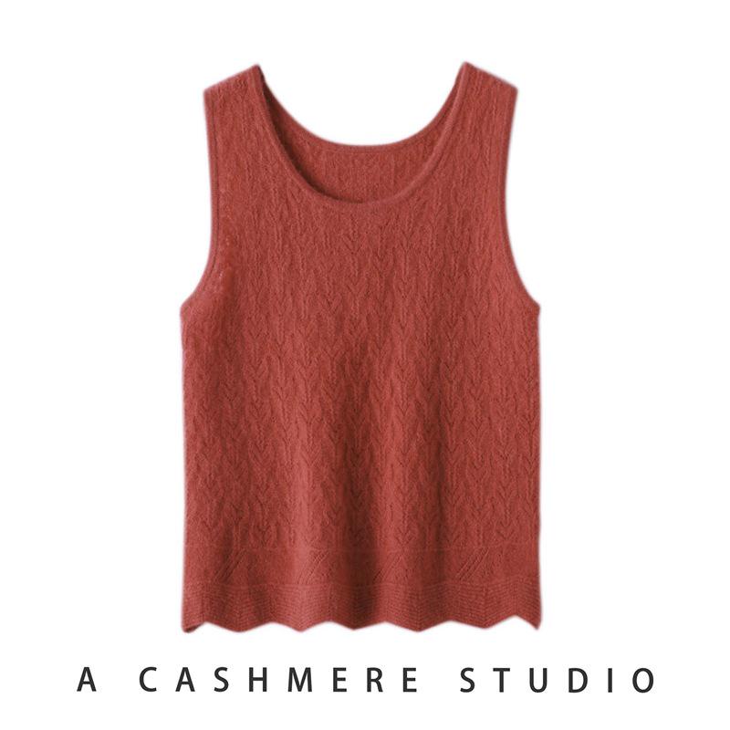 Women's 100% Cashmere U-neck Sleeveless Pullover Top