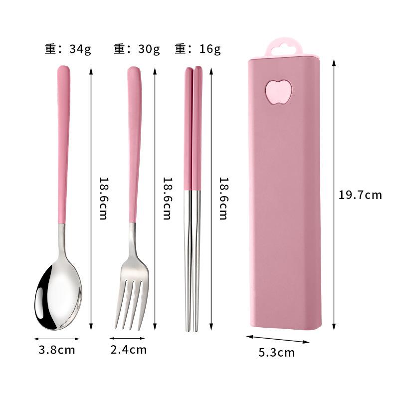 304 stainless steel tableware spoon fork chopsticks three-piece set portable tableware travel student tableware set
