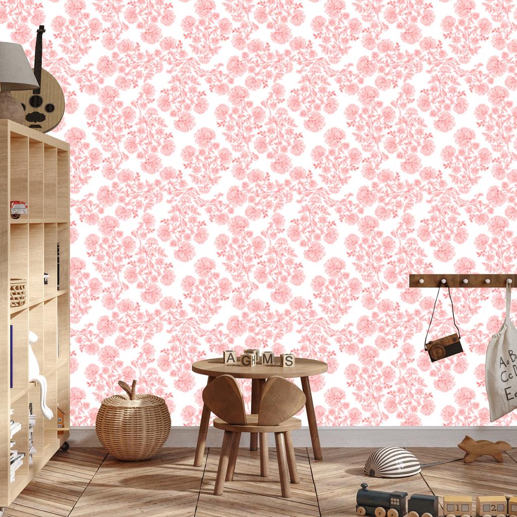 Wallpaper Flowers Coral and White, Coral Background for Living Room and Bedroom 50x1000