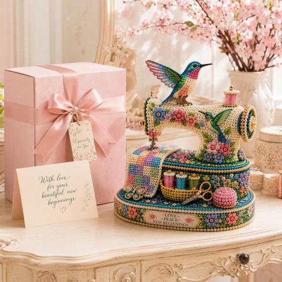 Yousheng Tiny 3D Beaded Sewing Machine DIY Kit for Kids & Adults, Exquisite Hummingbird Handmade Bead Craft Set, Stress Relief Creative DIY