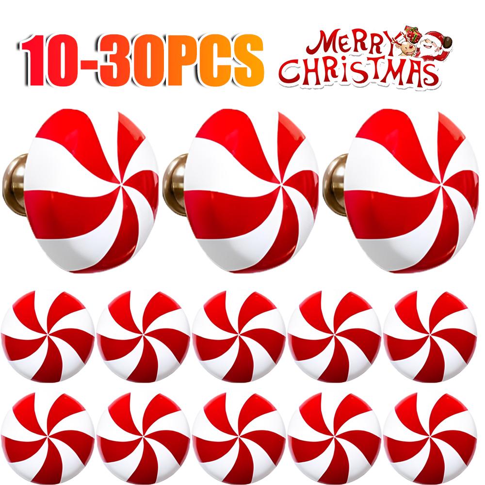 10-30pcs Christmas Knob Button Cover Christmas Candy Cane Ornament Christmas Peppermint Candy Decoration Christmas Decoration