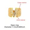 Mikro-Pavé Zirkonia Ring, Ring mit einem Buchstaben, Damenring, offen, verstellbar, k-vergoldeter hellgoldfarbener Ring.