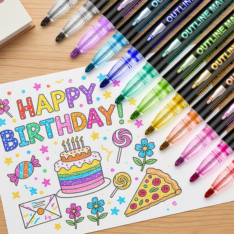 48-Color Glitter Double Line Outline Pen Set for DIY Journals, Christmas Cards, Student Drawing & Fluorescent Doodles.