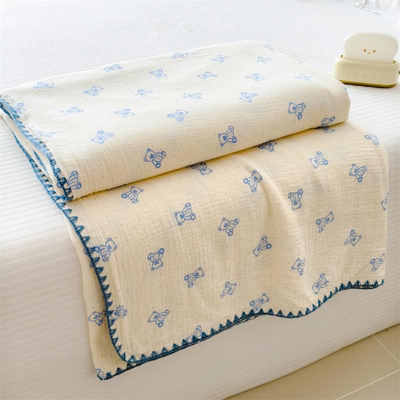 100% Cotton Blanket Anti-Mite Blanket designed for Bed Cartoon Style Sofa Blanket designed for Kids Double-layer Gauze Blanket Single/Queen/King
