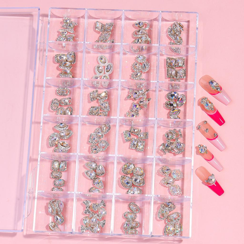New +24 Grid Boxed Alloy Peach Heart Butterfly Shaped DIY Nail Art Fingertip Decoration Accessories+set