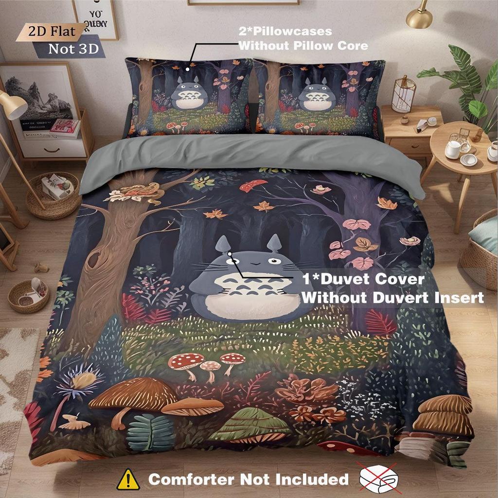 Three-Piece Totoro Series Down Duvet Cover Set with Digital Printing