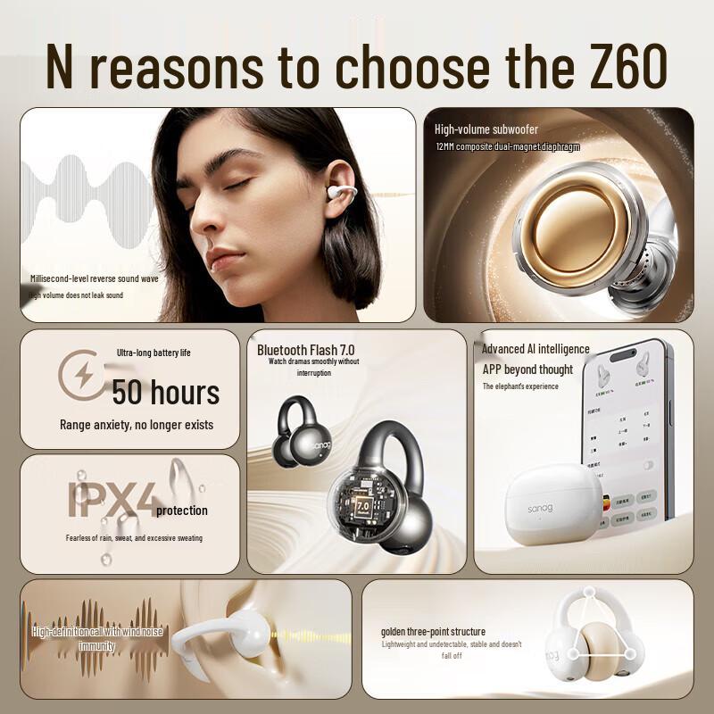 SANAG Z60S True Wireless Ear-Clip Bluetooth Headphones