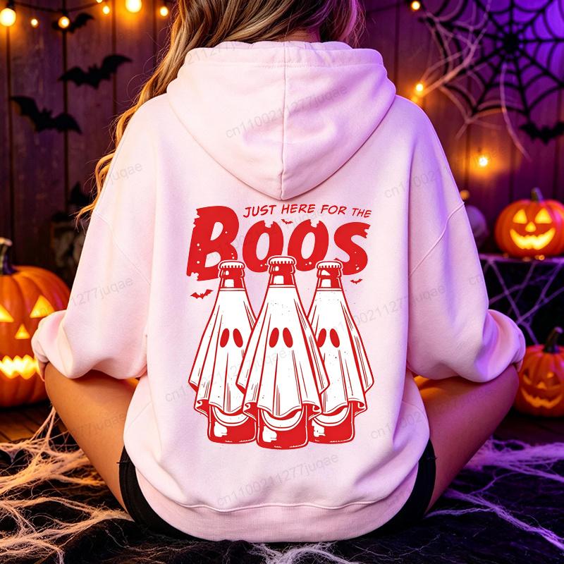 Just Here for The Boos Hoodies Men Funny Ghost Beer Sweatshirts Halloween Graphic Hoode Hoodies Unisex Holiday Party Tops Gifts