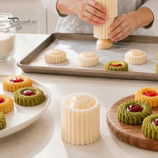 Mini-Teigformwerkzeug 2-in-1 Runde Mondkuchenform, Doppelseitige Gebäckpresse mit Muschelrand und Küchenbackwerkzeuge Spiralprägung für DIY
