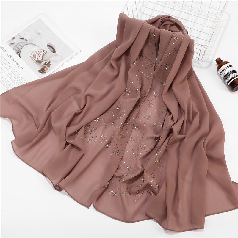 Women Chiffon Scarf Hijabs For Women Leaf Diamond Crystal Scarf Hijab Shawls Wraps Muslim Fashion Hijab Scarf Ramadan Shawl