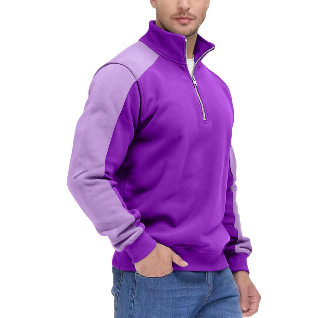 Men's Colorblock Half Zip Stand Collar Sweatshirt Men's Sports Large Size Casual Stand Collar Sweatshirt