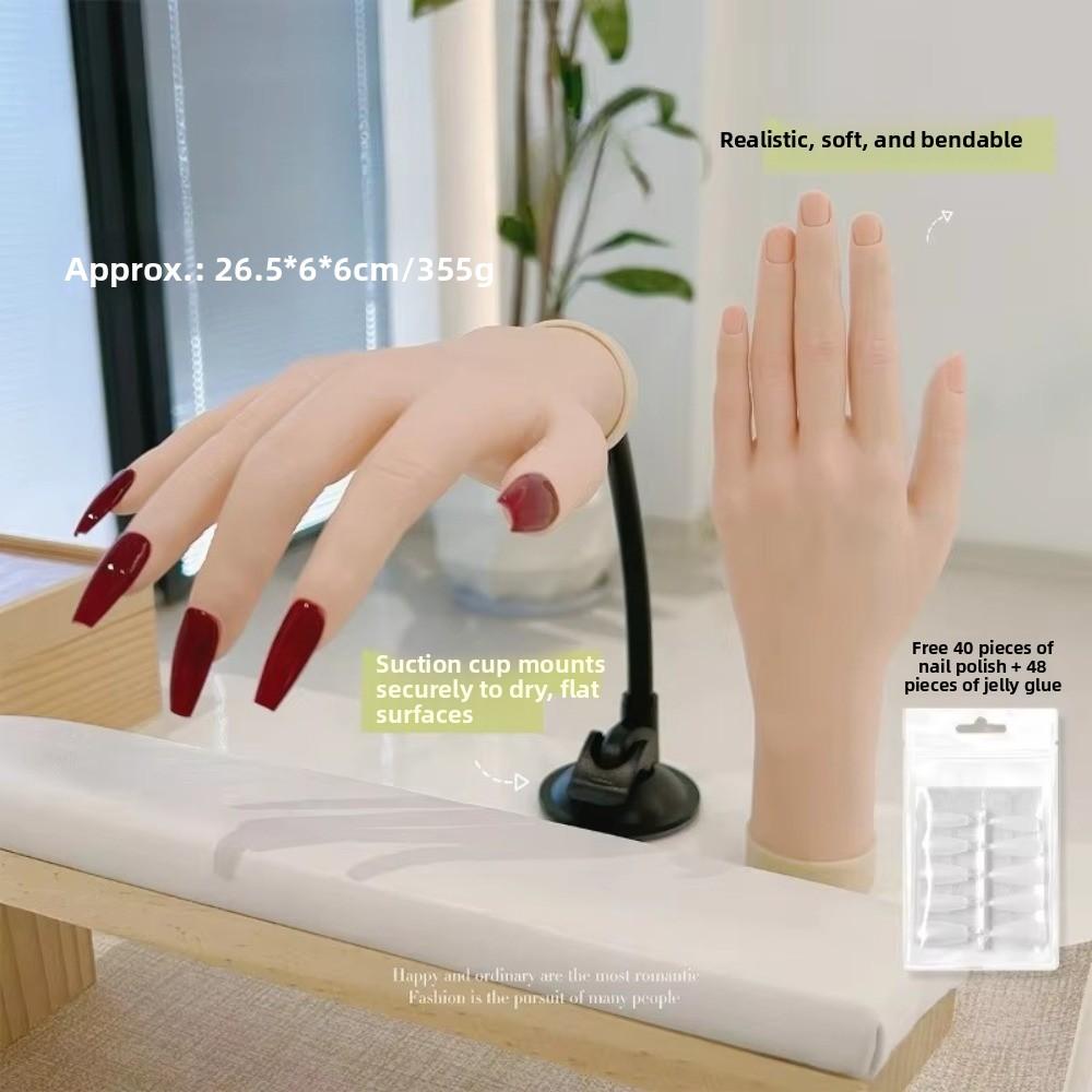 Novice Bendable Nail Simulation Practice Hand Silicone Nails Art Training Fake Hands Nail Plate Display Rack Soft