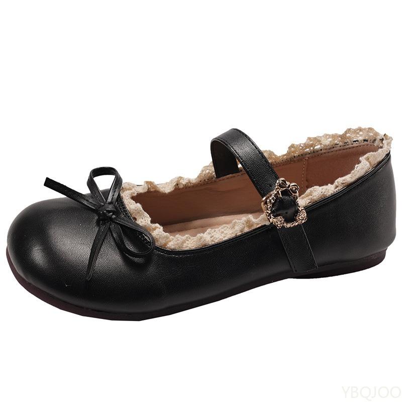 Fashion Round Headed Retro Bow Flat Bottom Small Leather Shoes New Spring Autumn Love Casual Shallow Mouth Comfortable Single Shoe