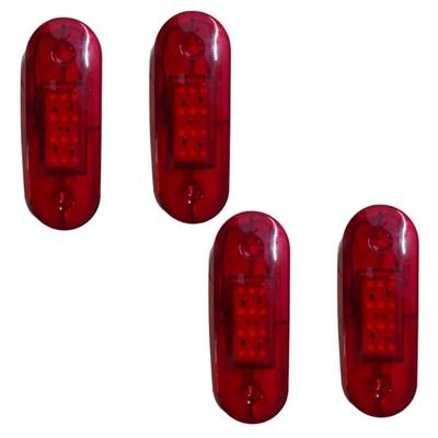 4 יחידות נורות סימון צד LED אדומות לפלטת כניסה 24V למשאית, נגרר, קרוואן, אוטובוס, סירה | בסיס שטוח עמיד למים