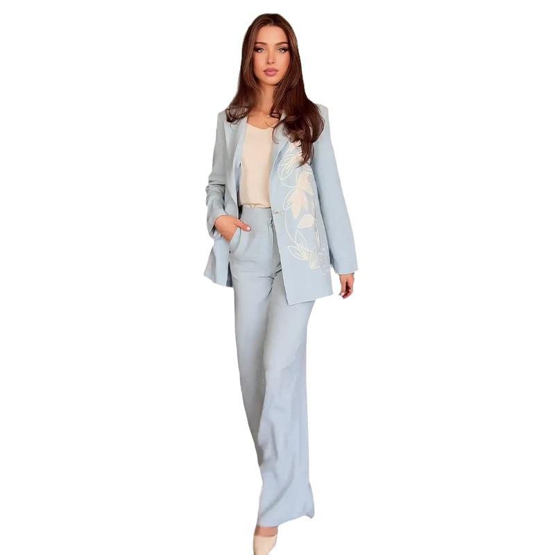 2024 Autumn European & American Elegant Turn-Down Collar Fashion Print Suit Set