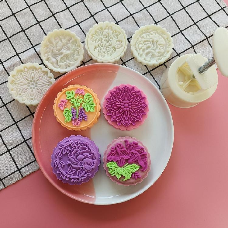 200g Mooncake Mold Hand Press Mooncake Stamps Plastic Pastry Moon Cake Gadgets