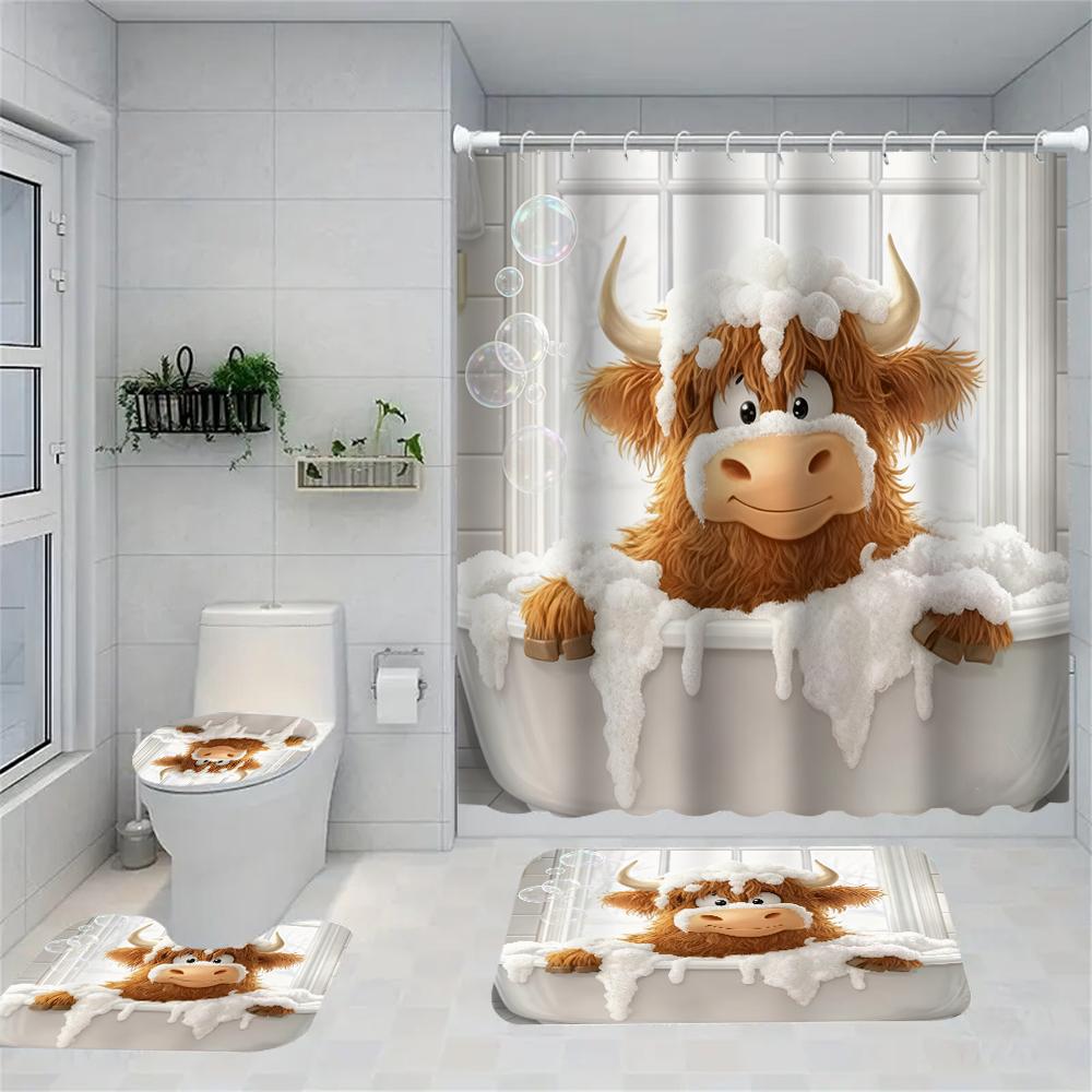 1/4 Badewannenmädchen Druck Duschvorhänge, WC-Sitz Dekoration, Duschvorhang mit Teppich und WC-Deckel, 70,8x70,8 Zoll
