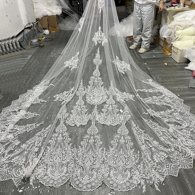 Elegant Lace French Veil: Super Long Swiss Net Bridal Train Headwear for Photography & Evening Gowns