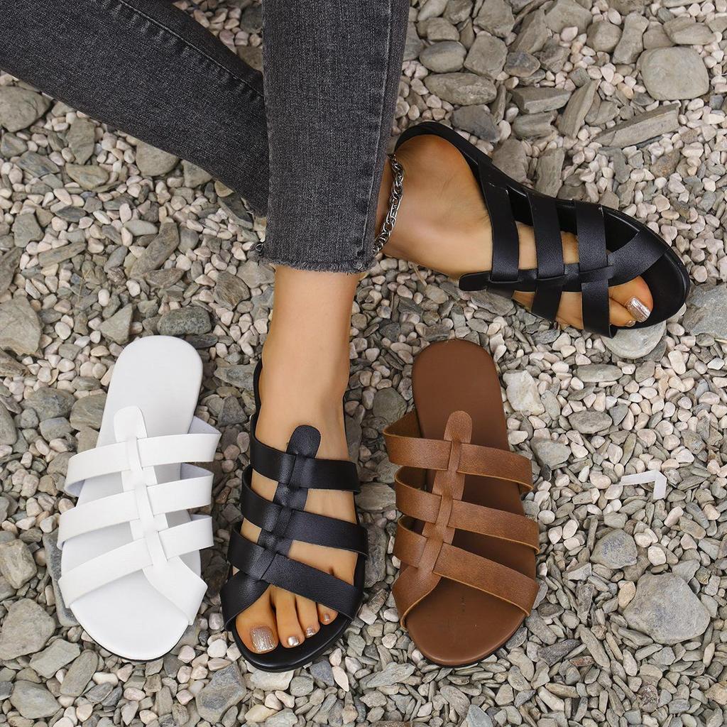 2025 Closed Toe Backless Flat Woven Sandals - Solid Color, Plus Size Available