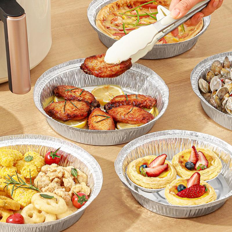 10Pcs Air Fryer Aluminum Foil Pan Food Containers Square Round Oven BBQ Tray Oil-proof Non-stick Foil Plate Kitchen Baking Tools