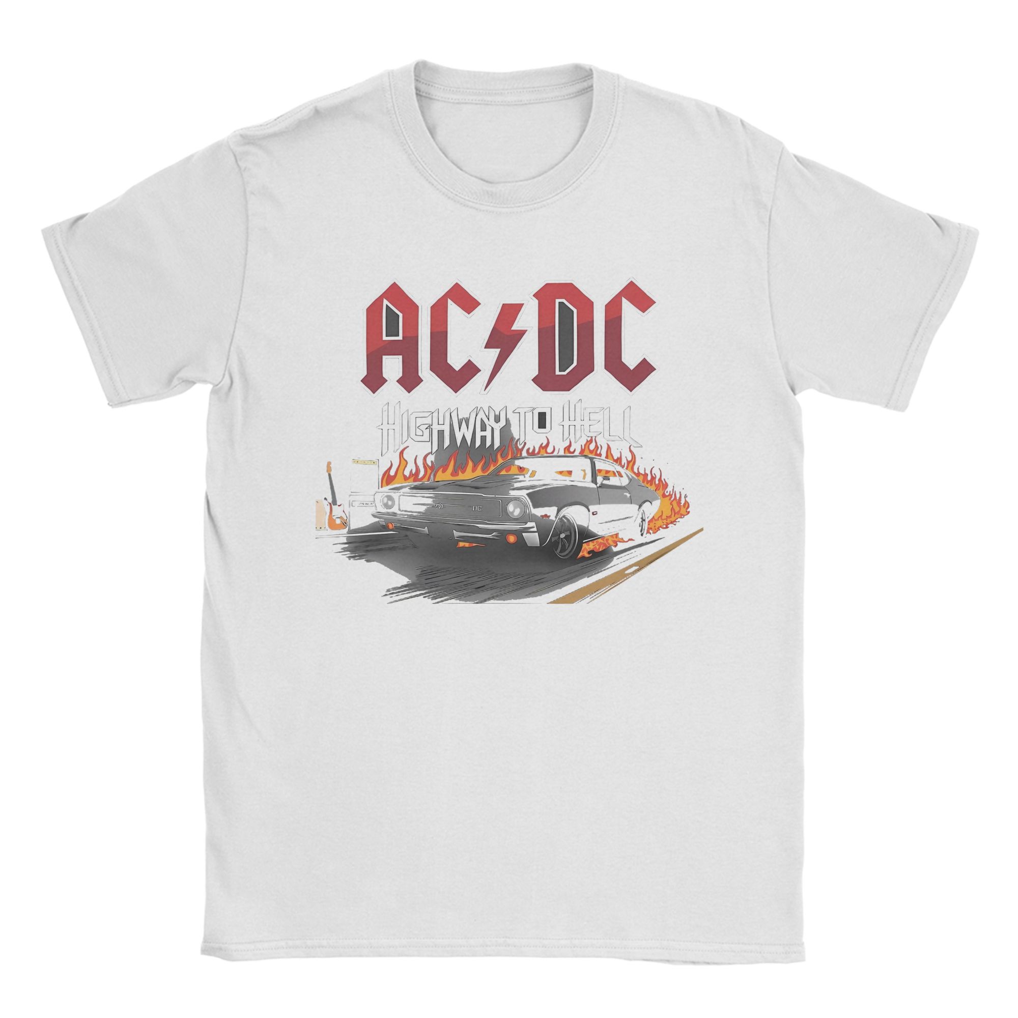 Футболка AC-DC Highway to Hell для мужчин Винтажная 100 Хлопок Круглый вырез Короткий рукав Футболка Одежда Больших Размеров XXXL белый 1160₽