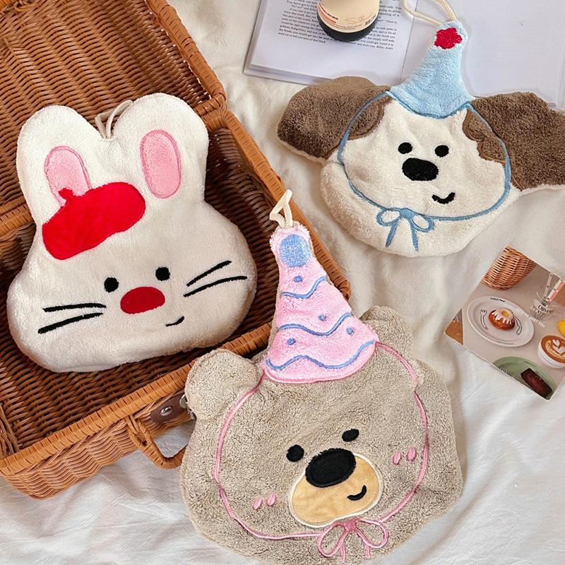 Cute Cartoon Animal Towel Hanging Kitchen Hand Wipe Thickened Handkerchief Rag Absorbent With Hanging Loop Bathroom Supplies