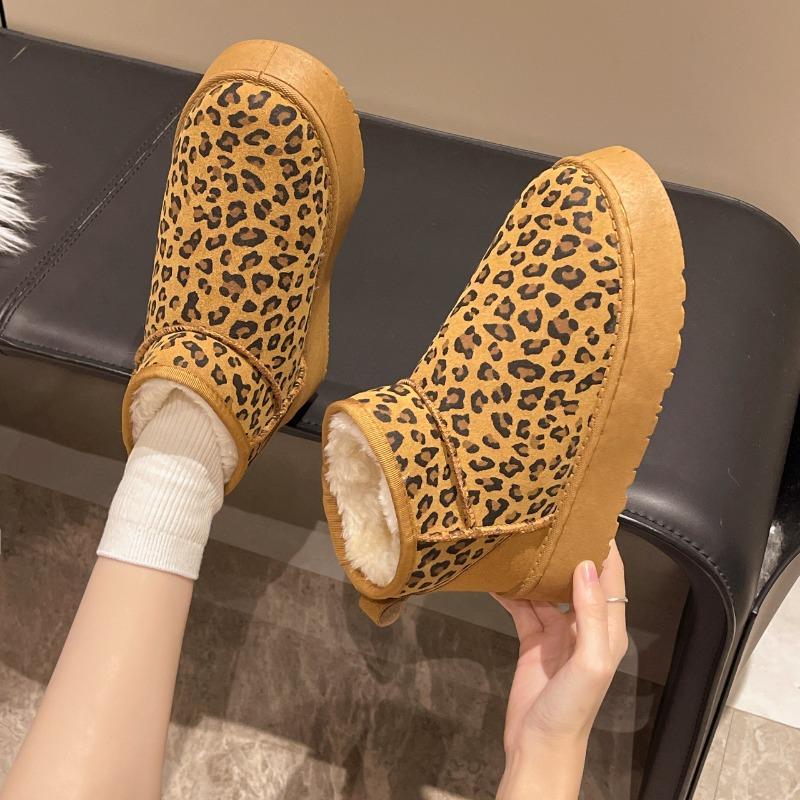 Schneestiefel Damen Winter neue Mode Leopardenmuster Plateau warm Brotschuhe mit Fleece kurze Baumwollstiefel Damen