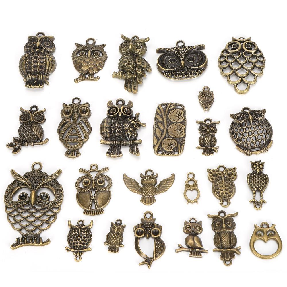 24 stuks Gemengde Modellen Uil Sieraden Accessoires Legering Vogel Bedels Dier Hangers Sieraden Maken