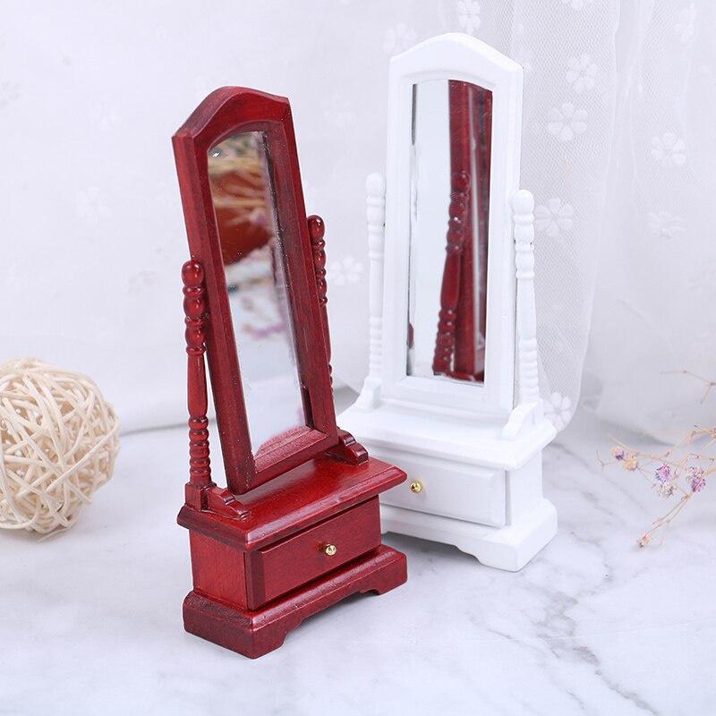 1:12 Mini Doll House Full-Length Dressing Mirror Model with Drawer Accessory Room Furniture Toy