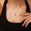 18K Gold Plated Stainless Steel Necklace Set with Triple Zircon Moon Pendants - Women's European/American Influencer Style