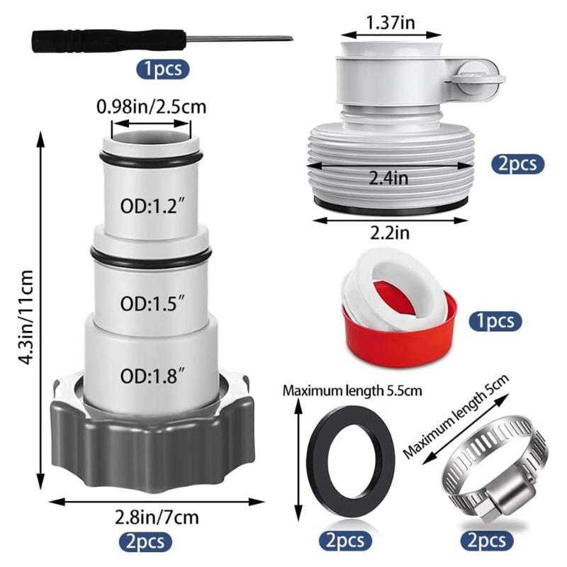 Poolschlauchverbinder 1,25" auf 1,5" Schlauchadapter Poolpumpenschlauchadapter mit Klemme Ersatz für Bodentankpumpen