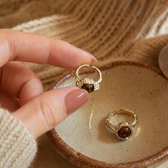 2Pcs Tiger Eye Stone Ring for Men Women, Adjustable Natural Stone Open Ring, Vintage Statement Ring, Jewelry Gift for Him Her