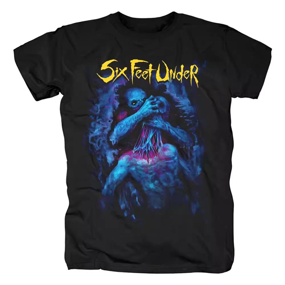 Six Feet Under Six Feet of Death Heavy Metal Musik Festival Kleidung Totenkopf Druck Kurzarm Baumwoll T-Shirt für Männer und Frauen