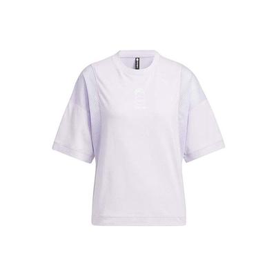 Neo Pure Color Logo Siateczkowy Oddychający Luźny Casualowy T-shirt z Krótkim Rękawem Damski Top Jasnofioletowy HS8846