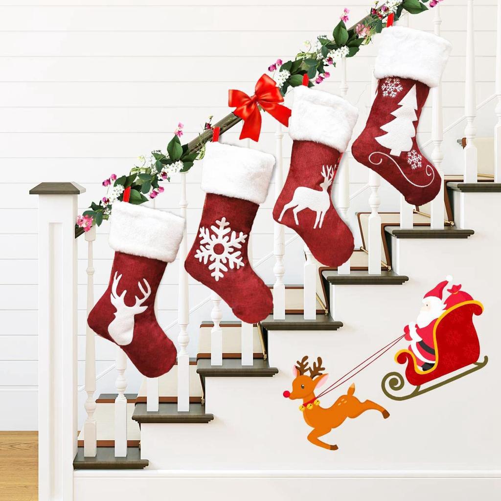 4Pack Christmas Stockings Socks Gift Candy Bag Christmas Decorations For Home New Year Pocket Hanging Xmas Tree Ornament