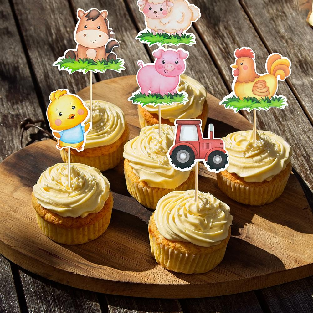 8pcs Farm Animal Cake Decoration Cow Pig Chick Sheep Figures Tractor Cake Topper Kids First Birthday Party Farm Themed Decor