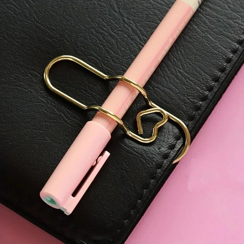 Multi-Function Heart Pen Clip Set with Heart Paper Clips and Pen Holder Portable Hanging Storage Organizer Durable Metal Design
