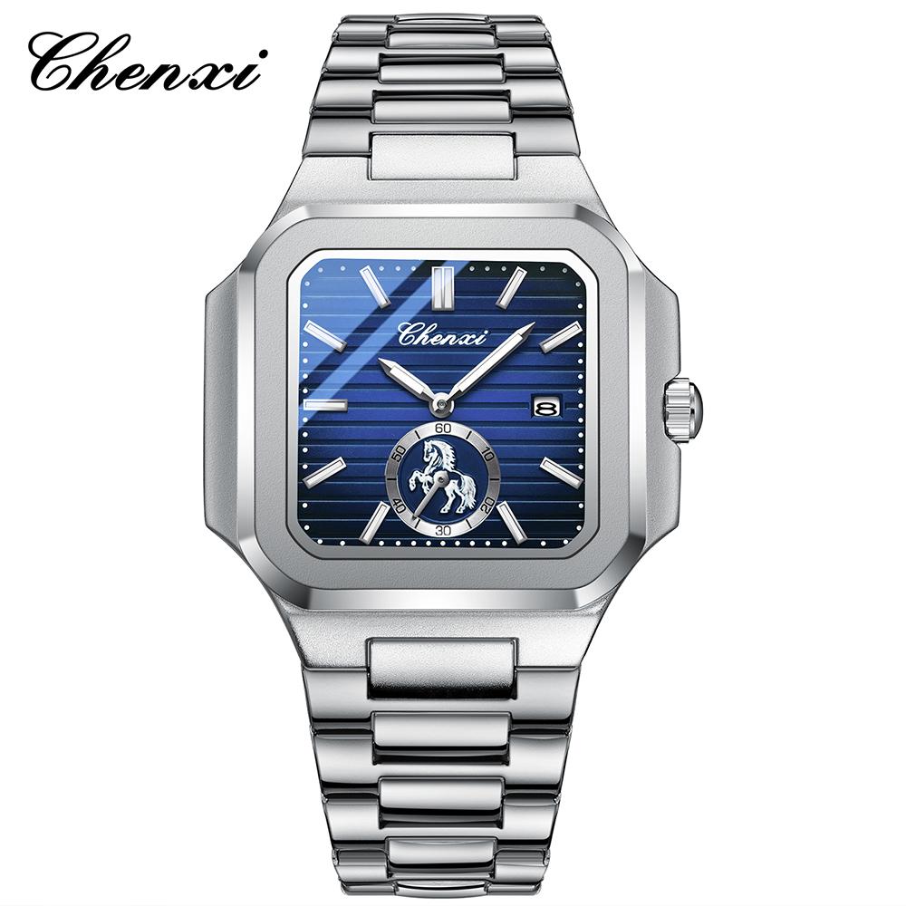Original CHENXI Watch Gold Luxury Calendar Stainless Steel Noctilucent Waterproof Square Quartz Chronograph Watches For Man