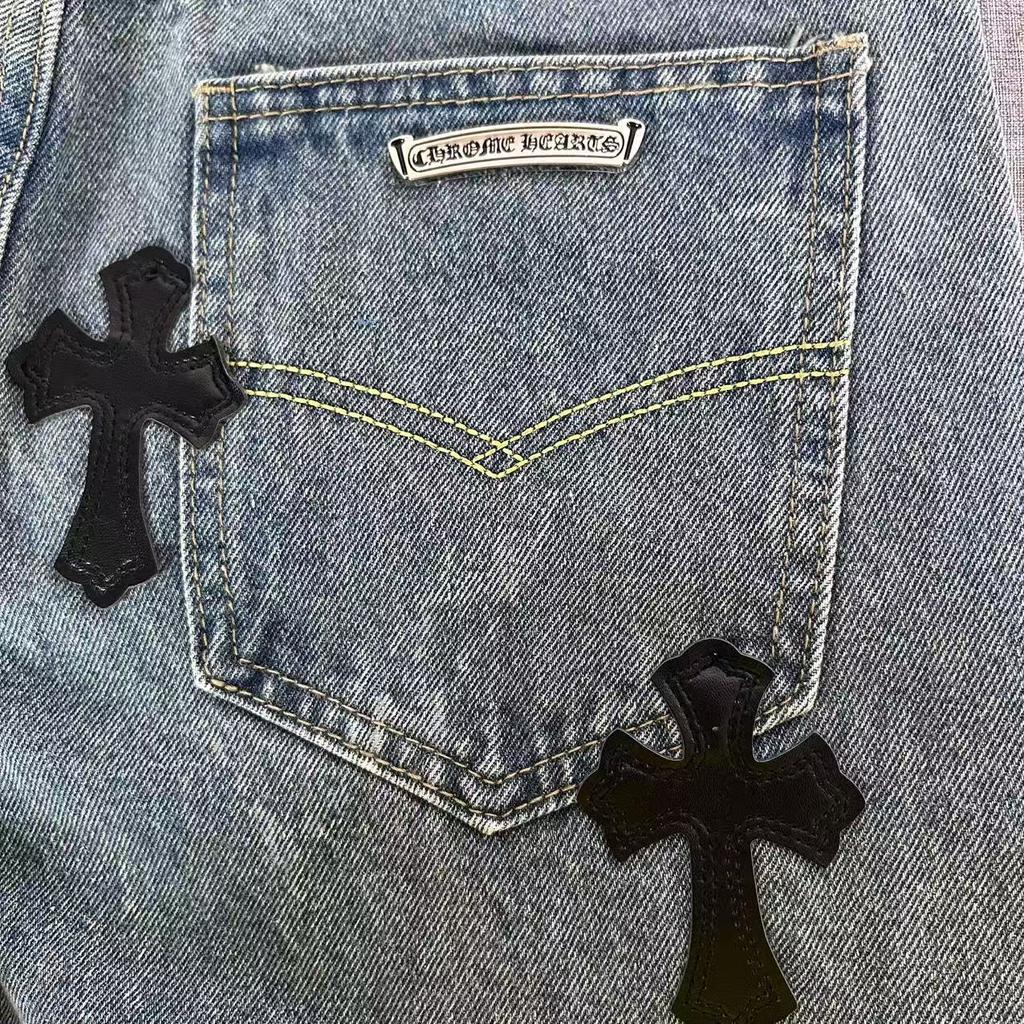 9913 Men's and Women's American Style Trendy Jeans with Fabric Patches, Holes, Embroidery, Casual and Fashionable High Street Pants