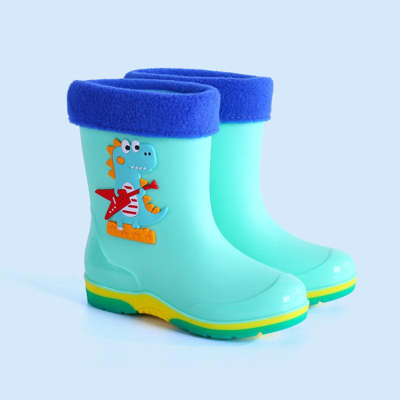 Cartoon Waterproof Kids Rain Boots Warm Cotton Lined Non-Slip Rubber Shoes for Boys Girls Comfortable Toddler Water Shoes
