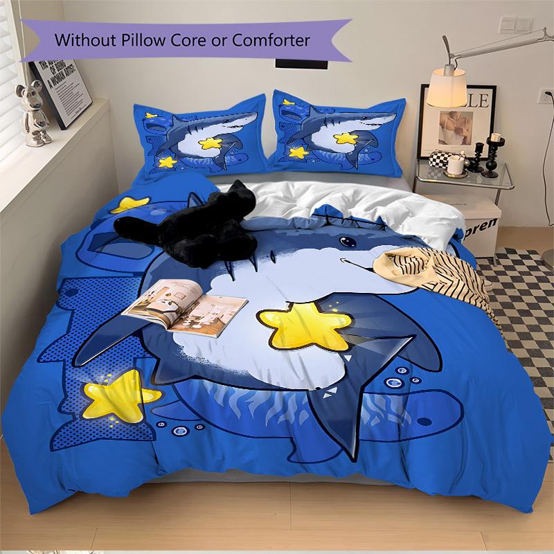 3pcs Bedding Set Shark Star Includes 1 Comforter + 2 Pillowcases, Without Pillow Inserts, Soft Comfortable,a0909130
